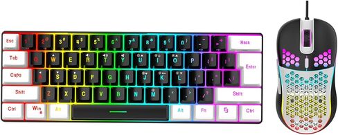 Tangxi 80% Mechanical Gaming Keyboard and Mouse Combo, 61 Keys Multi Color RGB Illuminated LED Backlit Wired Programmable Keyboard for PC Laptop (Black Center White Frame) in Saudi Arabia