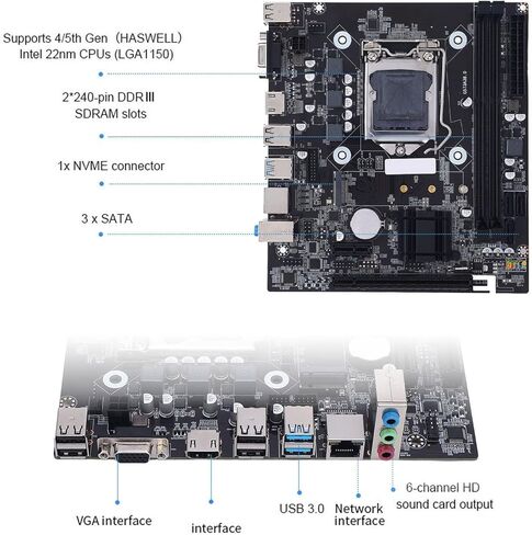 EBTOOLS H81 Gaming Motherboard, LGA 1150 M ATX DDR3 16GB M.2 NVME NGFF .0 6Gb s PCIe, with 8 Layer PCB 6 Phase Power Design, for Core i3 i5 i7 4th V3 Celeron G Series in Saudi Arabia