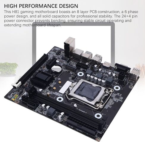 EBTOOLS H81 Gaming Motherboard, LGA 1150 M ATX DDR3 16GB M.2 NVME NGFF .0 6Gb s PCIe, with 8 Layer PCB 6 Phase Power Design, for Core i3 i5 i7 4th V3 Celeron G Series in Saudi Arabia
