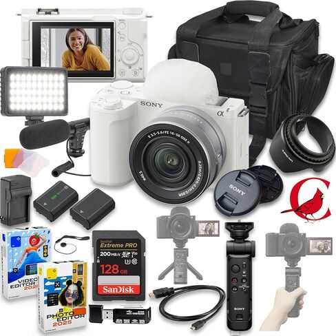 Sony ZV-E10 II Mirrorless Camera with 16-50mm Lens (White) + GP-VPT3 Wireless Shooting Grip + 128 GB Memory + Tripod + More (22pc Bundle) in Saudi Arabia
