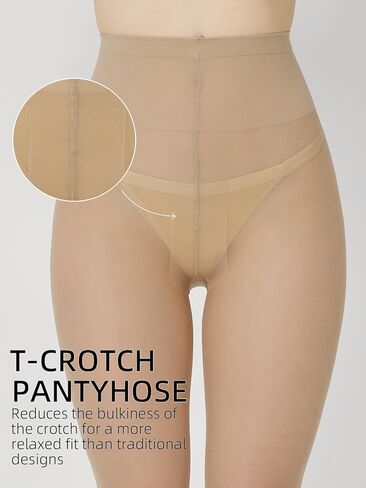 2 Pair T-Crotch Sheer Pantyhose for Women- 30D High Waist Control Top Stockings with Invisible Reinforced Toes in Saudi Arabia