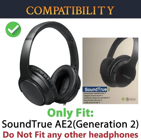 SOULWIT Earpads Replacement for Bose SoundTrue Around-Ear II (Sound True AE2) Headphones, Ear Pads Cushions with Soft Protein Leather and High-Density Foam - Black in Saudi Arabia