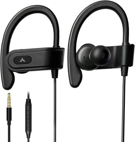Avantree E171 - AUX 3.5mm Wired Earbuds with Microphone & Volume Control | Ear Hook Design for Running & Sports, Comfortable Fit, Compatible with Traditional 3.5mm AUX Phones Corded Headphones, Black in Saudi Arabia