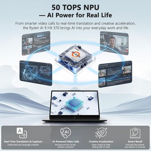 كمبيوتر محمول AI مقاس 17.3 بوصة، AMD Ryzen AI 9 HX 370(50 Tops NPU)، Radeon 890M، ذاكرة الوصول العشوائي 16 جيجابايت 1 تيرابايت SSD، DDR5، 144 هرتز، PD 100W USB-C 4.0، Copilot+ PC AI كمبيوتر محمول مع Wi-Fi 6E لطلاب الأعمال العاملين in Kuwait