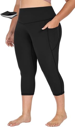 سروال كابري مقاس كبير من Heathyuga X-4XL للنساء مع جيوب للتحكم في البطن سروال كابري يوجا سروال عالي الخصر in Saudi Arabia