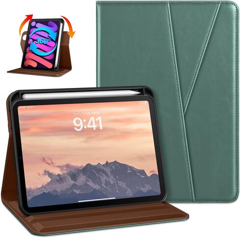 حافظة DTTO دوارة لجهاز iPad mini 7(A17 Pro) 2024 / iPad mini 6 2021، غطاء حامل من الجلد الفاخر يدور 360 درجة مع حامل قلم لجهاز iPad mini 7th/6th Generation 8.3 بوصة، أخضر منتصف الليل in Kuwait