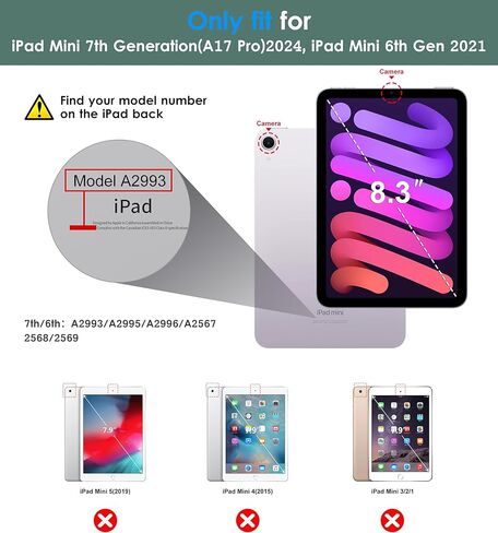 حافظة DTTO دوارة لجهاز iPad mini 7(A17 Pro) 2024 / iPad mini 6 2021، غطاء حامل من الجلد الفاخر يدور 360 درجة مع حامل قلم لجهاز iPad mini 7th/6th Generation 8.3 بوصة، أخضر منتصف الليل in Kuwait