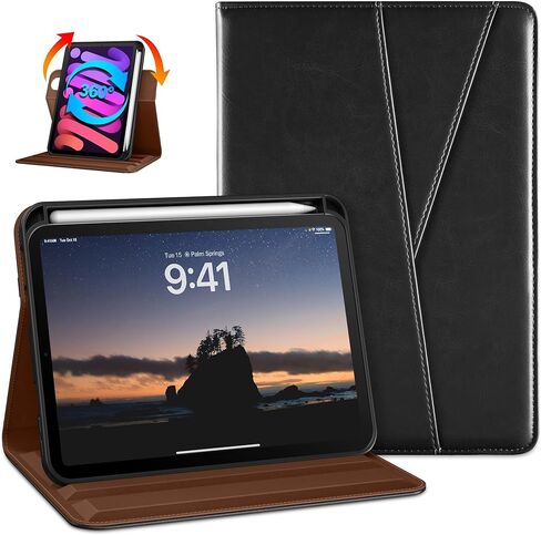 حافظة DTTO دوارة لجهاز iPad mini 7(A17 Pro) 2024 / iPad mini 6 2021، غطاء حامل من الجلد الفاخر يدور 360 درجة مع حامل قلم لجهاز iPad mini 7th/6th Generation 8.3 بوصة، أخضر منتصف الليل in Kuwait
