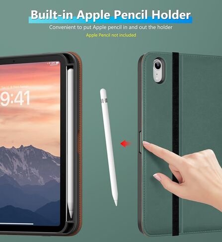 حافظة DTTO دوارة لجهاز iPad mini 7(A17 Pro) 2024 / iPad mini 6 2021، غطاء حامل من الجلد الفاخر يدور 360 درجة مع حامل قلم لجهاز iPad mini 7th/6th Generation 8.3 بوصة، أخضر منتصف الليل in Kuwait
