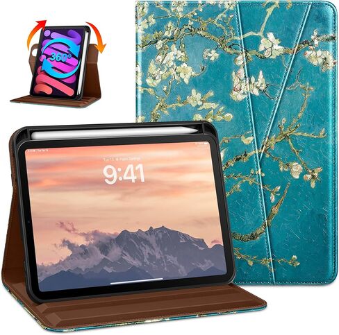 حافظة DTTO دوارة لجهاز iPad mini 7(A17 Pro) 2024 / iPad mini 6 2021، غطاء حامل من الجلد الفاخر يدور 360 درجة مع حامل قلم لجهاز iPad mini 7th/6th Generation 8.3 بوصة، أخضر منتصف الليل in Kuwait