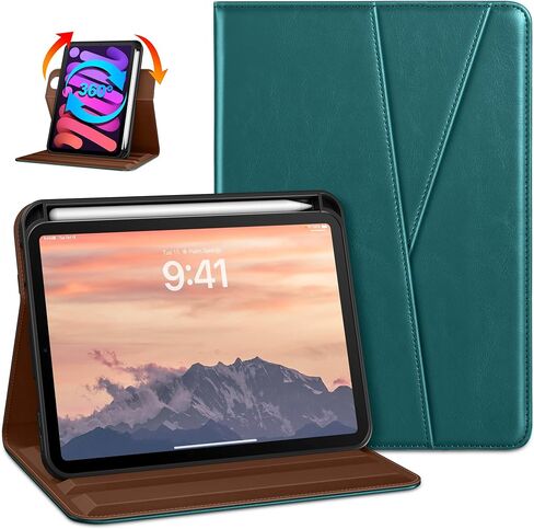 حافظة DTTO دوارة لجهاز iPad mini 7(A17 Pro) 2024 / iPad mini 6 2021، غطاء حامل من الجلد الفاخر يدور 360 درجة مع حامل قلم لجهاز iPad mini 7th/6th Generation 8.3 بوصة، أخضر منتصف الليل in Kuwait
