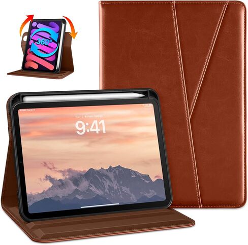 حافظة DTTO دوارة لجهاز iPad mini 7(A17 Pro) 2024 / iPad mini 6 2021، غطاء حامل من الجلد الفاخر يدور 360 درجة مع حامل قلم لجهاز iPad mini 7th/6th Generation 8.3 بوصة، أخضر منتصف الليل in Kuwait