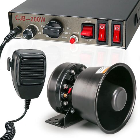 BooYu 12V 200W 9 Tones Police Warning Emergency Siren PA System [Rectangle Speaker][125-135dB][Handheld Microphone][Hands-Free][2 x 10A Switches] for Firefighter Ambulance Vehicles Truck SUV ATV UTV in Saudi Arabia