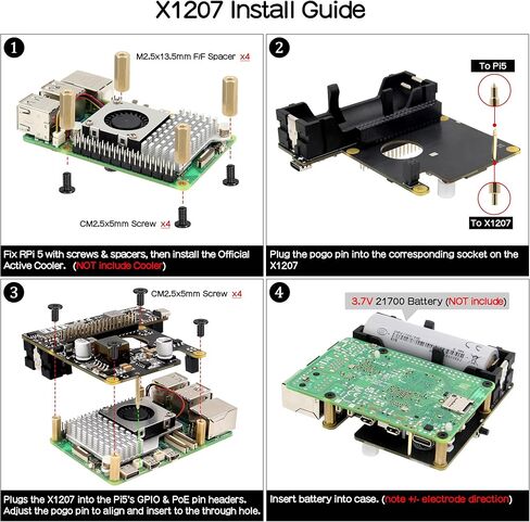Geekworm X1207 2-in-1 PoE+ & UPS HAT + Geekworm X1207-C1 حافظة معدنية لـ Raspberry Pi 5 (2/4/8/16 جيجابايت) in Saudi Arabia
