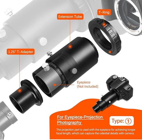 محول كاميرا قابل للتمديد مقاس 1.25 بوصة من Astromania - حزمة مع - محول حلقة على شكل حرف T لكاميرا Pentax-k in Saudi Arabia