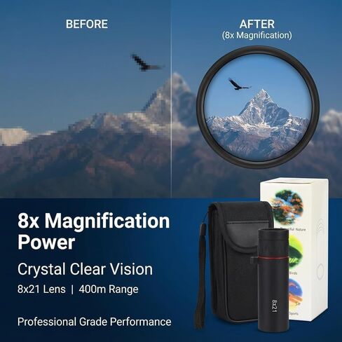 8x21 HD Monocular Telescope Optical, Mini Monoculars for Men Women,Clear Vision Pocket Scope & High Power, Outdoor Gear for Camping,Travel,Hunting, Sports in Saudi Arabia