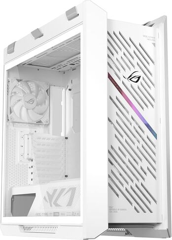 حافظة كمبيوتر ASUS ROG Strix Helios II باللون الأبيض EATX مع لوحة جانبية مزدوجة من الزجاج المقسى، متوافقة مع وحدات معالجة الرسومات التي يصل طولها إلى 450 مم، وحاملات بطاقات الرسومات in Kuwait
