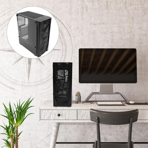 حافظة كمبيوتر ألعاب جانبية من الزجاج المقسى، هيكل ATX Mid Tower مع دعم تبريد المياه لمستخدمي سطح المكتب في المنزل والمكتب باللون الأسود in Kuwait