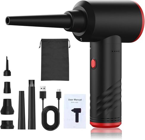 Cordless Electric Duster, Handheld Air Blower, Dust Removal Tool with Adjustable Speed -53000 RPM, 3 Nozzles & LED Light, Ideal for Electronics Keyboard Car Vents (AD38 Black Standard in Kuwait