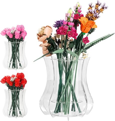 Acrylic Vase for Lego Flowers - Sturdy Display Stand & Holder for Lego Flower Bouquet Building Set, Botanical Collection, Roses & Orchids | 32-Stem Arrangement Design (Clear) in Saudi Arabia