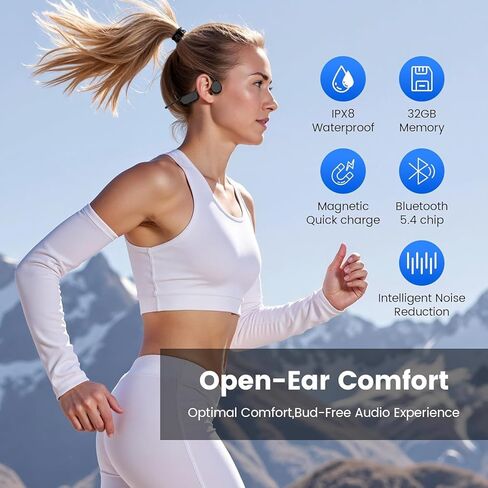 Swimming Headphone,IPX8 Waterproof Underwater Swim Headphones,Bluetooth 5.4 Bone Conduction Swimming Earbuds,Built-in 32G Memory,Open Ear Sport Earphones for Running Cycling in Kuwait