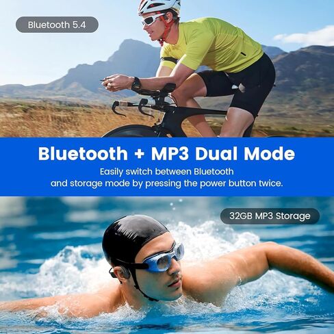 Swimming Headphone,IPX8 Waterproof Underwater Swim Headphones,Bluetooth 5.4 Bone Conduction Swimming Earbuds,Built-in 32G Memory,Open Ear Sport Earphones for Running Cycling in Kuwait