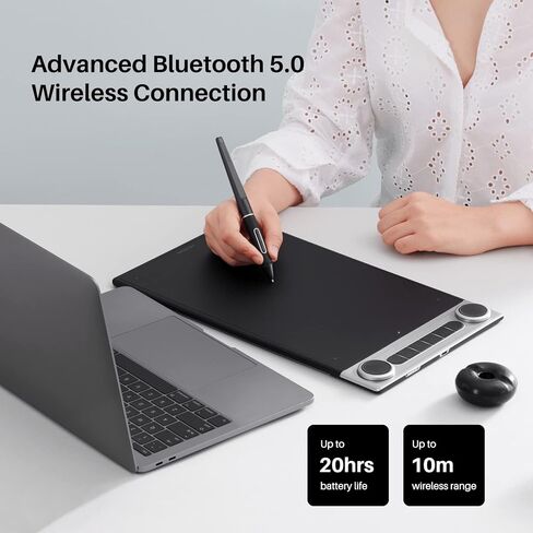 HUION Inspiroy Dial 2 10.5 x 6.56 بوصة لوح رسم رسومات لاسلكي بتقنية البلوتوث مع قلم مزدوج خالي من البطارية للفن الرقمي وقفاز كبير الحجم in Saudi Arabia