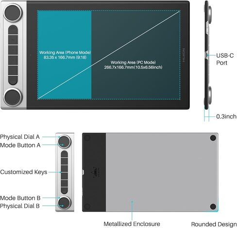 HUION Inspiroy Dial 2 10.5 x 6.56 بوصة لوح رسم رسومات لاسلكي بتقنية البلوتوث مع قلم مزدوج خالي من البطارية للفن الرقمي وقفاز كبير الحجم in Saudi Arabia