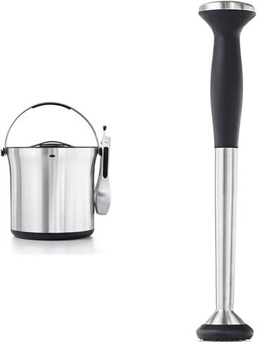 OXO Good Grips Double Wall Ice Bucket with Tongs and Garnish Tray,Gray, 7.37" L x 8.5" W x 7.5" H & Steel Angled Measuring Jigger in Saudi Arabia
