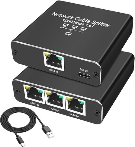 MEIRIYFA Ethernet Splitter 1 to 3 Gigabit RJ45 LAN Network Internet Splitter Adapter 1000Mbps High Speed 3 Devices Simultaneously Networking with USB Power Cable for Cat5/5e/6/7/8 Cable (1 to 3) in Saudi Arabia