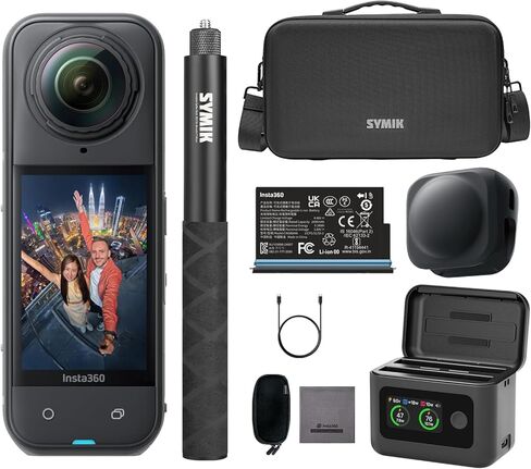 Insta360 X5 Elite Bundle - Waterproof 8K 360° Action Camera, 1/1.28" 72MP Sensors, 4K Wide-Angle Video, with Extra Battery, Fast Charge Case, Invisible Selfie Stick, Carrying Case, Lens Cap in Saudi Arabia