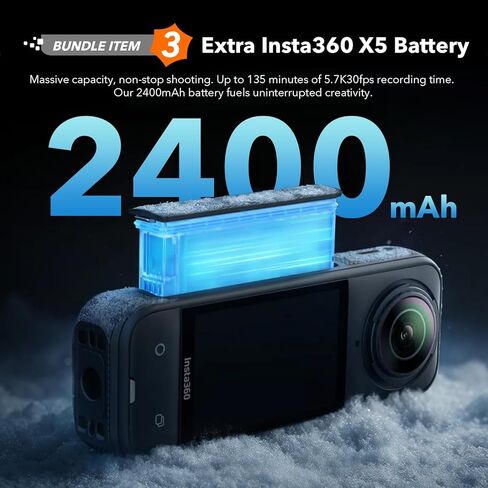 Insta360 X5 Elite Bundle - Waterproof 8K 360° Action Camera, 1/1.28" 72MP Sensors, 4K Wide-Angle Video, with Extra Battery, Fast Charge Case, Invisible Selfie Stick, Carrying Case, Lens Cap in Saudi Arabia