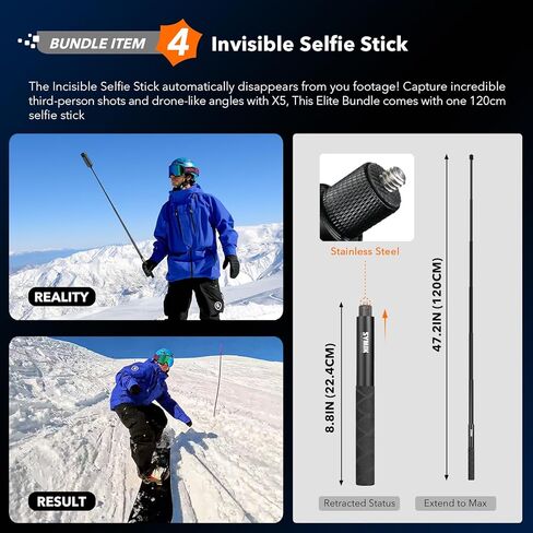 Insta360 X5 Elite Bundle - Waterproof 8K 360° Action Camera, 1/1.28" 72MP Sensors, 4K Wide-Angle Video, with Extra Battery, Fast Charge Case, Invisible Selfie Stick, Carrying Case, Lens Cap in Saudi Arabia