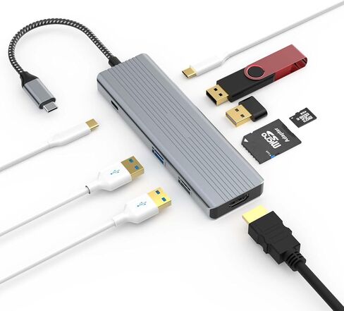 USB C Hub, TOTU USB C 20w PD Docking Station with 4K HDMI, 2*USB 3.0 Type-A, USB C Hub Adapter for Windows, USB C Data Transfer Port, 2*USB 2.0 Type-A, SD/TF in Saudi Arabia