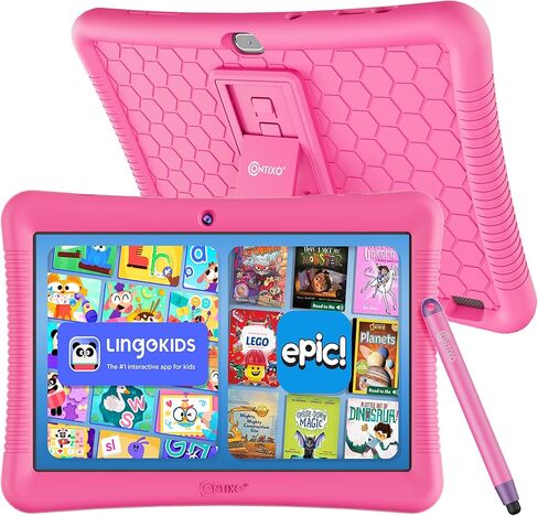 Contixo 10" Android Kids Tablet 64GB, includes 80+ Disney Storybooks & Stickers (Value $350), Kid-Proof Case with Kickstand & Stylus, (2023 Model) - Blue in Kuwait