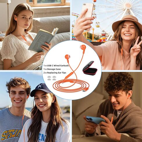 سماعات أذن سلكية USB C لهاتف iPhone 17 16 15 Pro Max، سماعات رأس من النوع C مع ميكروفون للتحكم في مستوى الصوت لهاتف Samsung S25 S24 S23 S22 S21 S20 FE Ultra، سماعات أذن داخل الأذن لإلغاء الضوضاء لجهاز iPad 10/Pixel 9 8 7، برتقالي in Kuwait