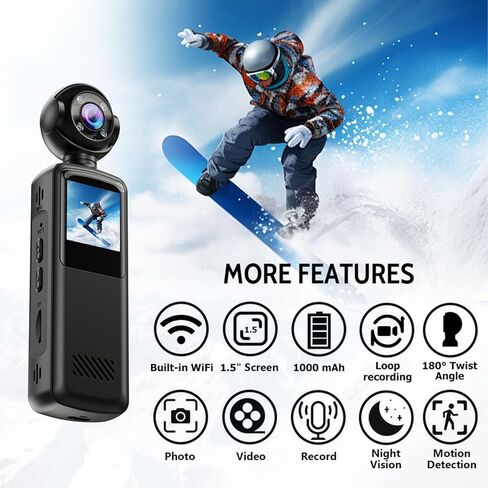 Diyeeni Mini Body Camera, 1080P Thumb Vlogging Cam Hands Free Recording, Tiny Action Camera with 1000mAh Battery and Night Vision, for Travel, Motorcycle, Outdoor Activities in Saudi Arabia