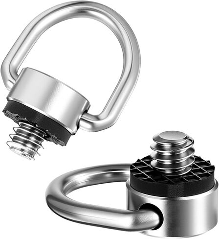 2 Pack D Ring Screw, 1/4"-20 Thread Camera Aluminum Alloy Fixing Screw with Rubber Padded Hinged Holder Quick Release Wrist Strap Sling Accessories for Tripod Camera, Selfie Stick, Gimbal (Silver) in Kuwait