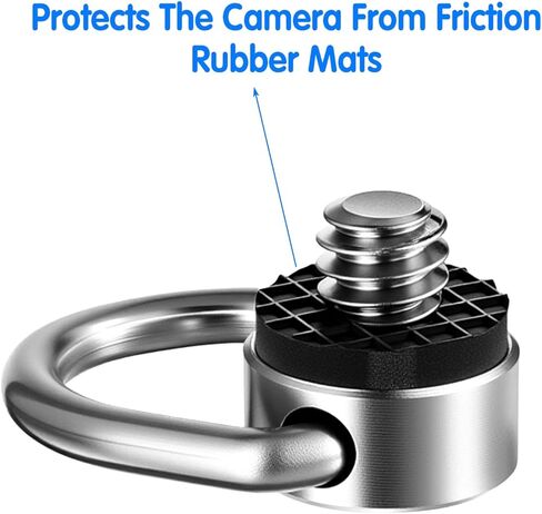 2 Pack D Ring Screw, 1/4"-20 Thread Camera Aluminum Alloy Fixing Screw with Rubber Padded Hinged Holder Quick Release Wrist Strap Sling Accessories for Tripod Camera, Selfie Stick, Gimbal (Silver) in Kuwait
