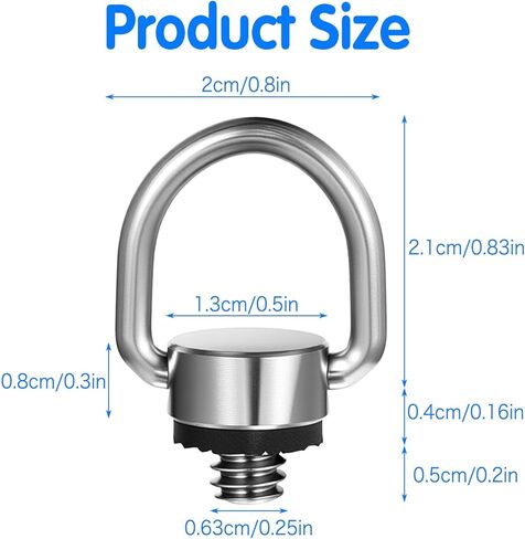 2 Pack D Ring Screw, 1/4"-20 Thread Camera Aluminum Alloy Fixing Screw with Rubber Padded Hinged Holder Quick Release Wrist Strap Sling Accessories for Tripod Camera, Selfie Stick, Gimbal (Silver) in Kuwait