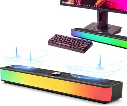 مكبرات صوت لاسلكية - PC Game RGB Soundbar | مكبرات صوت محمولة لسطح المكتب مع ميزات للحفلات، وغرفة الاستحمام، وغرفة عيد الميلاد، وفناء السيارة، واستوديو مسرح الموسيقى، مقاس 15.75 × 3.03 بوصة in Kuwait