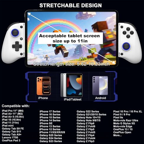 Megadream Mobile Gaming Controller for iPhone/Android/PC - iPad/Tablet (Up to 11in) - Cloud Game - NS-Switch|Swith 2 - Turn Your Phone into a Gaming Console - PS5/Xbox Remote Play Streaming, Call of Duty, Roblox, Turbo, White in Kuwait