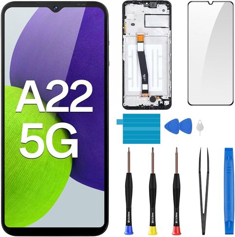 استبدال الشاشة لهاتف Samsung Galaxy A22 5G شاشة LCD تعمل باللمس محول رقمي كامل مع إطار وزر جانبي ومكبر صوت ومحرك اهتزاز ومجموعة أدوات إصلاح الزجاج A226B A226BR in Kuwait