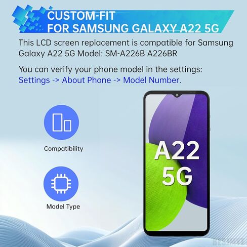استبدال الشاشة لهاتف Samsung Galaxy A22 5G شاشة LCD تعمل باللمس محول رقمي كامل مع إطار وزر جانبي ومكبر صوت ومحرك اهتزاز ومجموعة أدوات إصلاح الزجاج A226B A226BR in Kuwait
