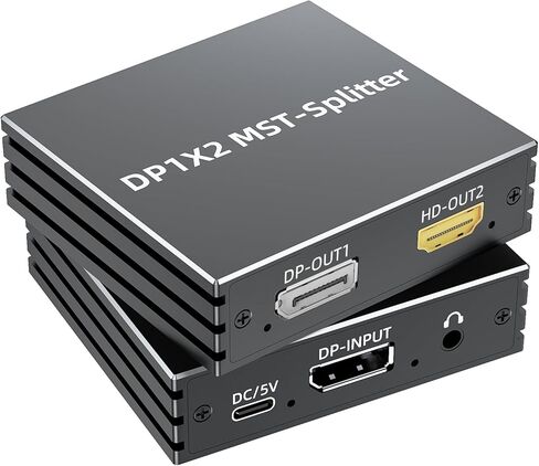BolAAzuL MST DisplayPort Splitter to HDMI and DisplayPort Dual Monitor Adapter 1 in 2 Out DP Female to DP HDMI Female Splitter 4K@60Hz with Audio Out for Dual Monitors Extended Display - w/Power in Saudi Arabia