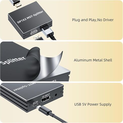 BolAAzuL MST DisplayPort Splitter to HDMI and DisplayPort Dual Monitor Adapter 1 in 2 Out DP Female to DP HDMI Female Splitter 4K@60Hz with Audio Out for Dual Monitors Extended Display - w/Power in Saudi Arabia