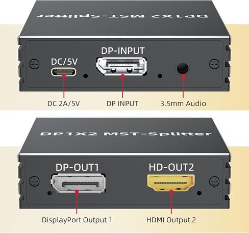 BolAAzuL MST DisplayPort Splitter to HDMI and DisplayPort Dual Monitor Adapter 1 in 2 Out DP Female to DP HDMI Female Splitter 4K@60Hz with Audio Out for Dual Monitors Extended Display - w/Power in Saudi Arabia
