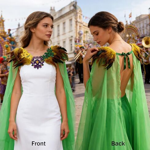 ALIBBON Mardi Gras Shawl Scarf Cape with Feather Mardi Gras Outfit for Women Mardi gras Accessories Costumes in Saudi Arabia