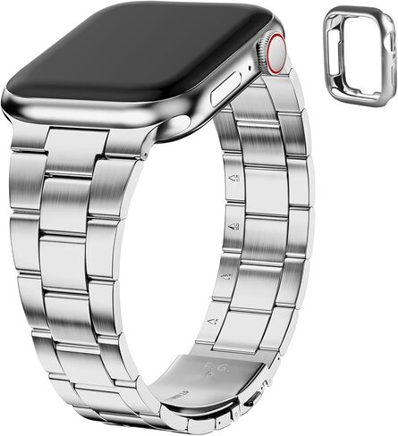 Fullmosa No Tools Needed Compatible Apple Watch Bands for Women Men 42mm Series 10, Metal Strap Stainless Steel Wristband with Case for iWatch, Rose gold in Saudi Arabia