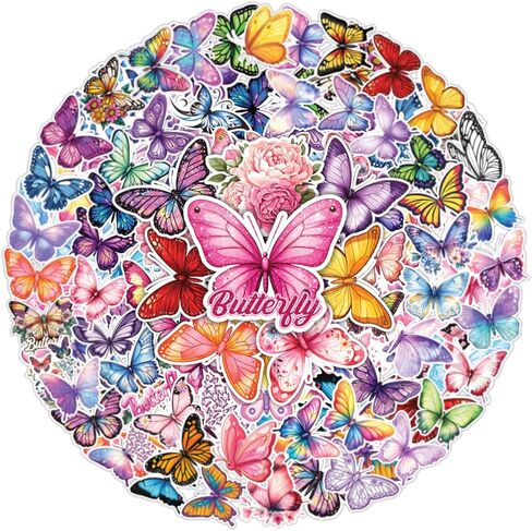 100pcs Butterfly Stickers, Waterproof Decals for Water Bottles Laptop Luggage Computer Scrapbooking Party Birthday Decorations in Saudi Arabia